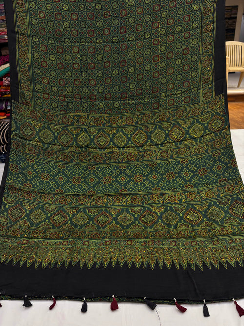 Green Rudraksh Ajrakh Sareee