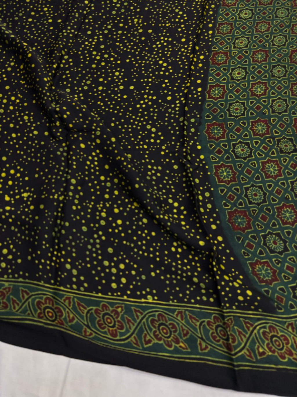 Green Rudraksh Ajrakh Sareee