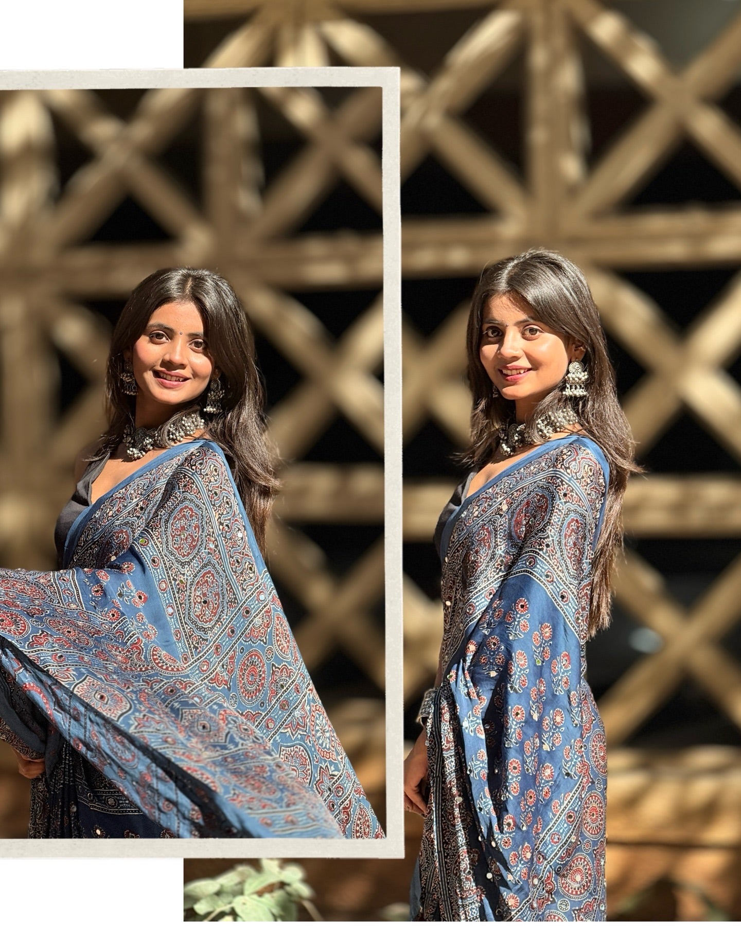 Neelakshi Glitter Ajrakh Modal Silk Saree {Ship Start 15 March}