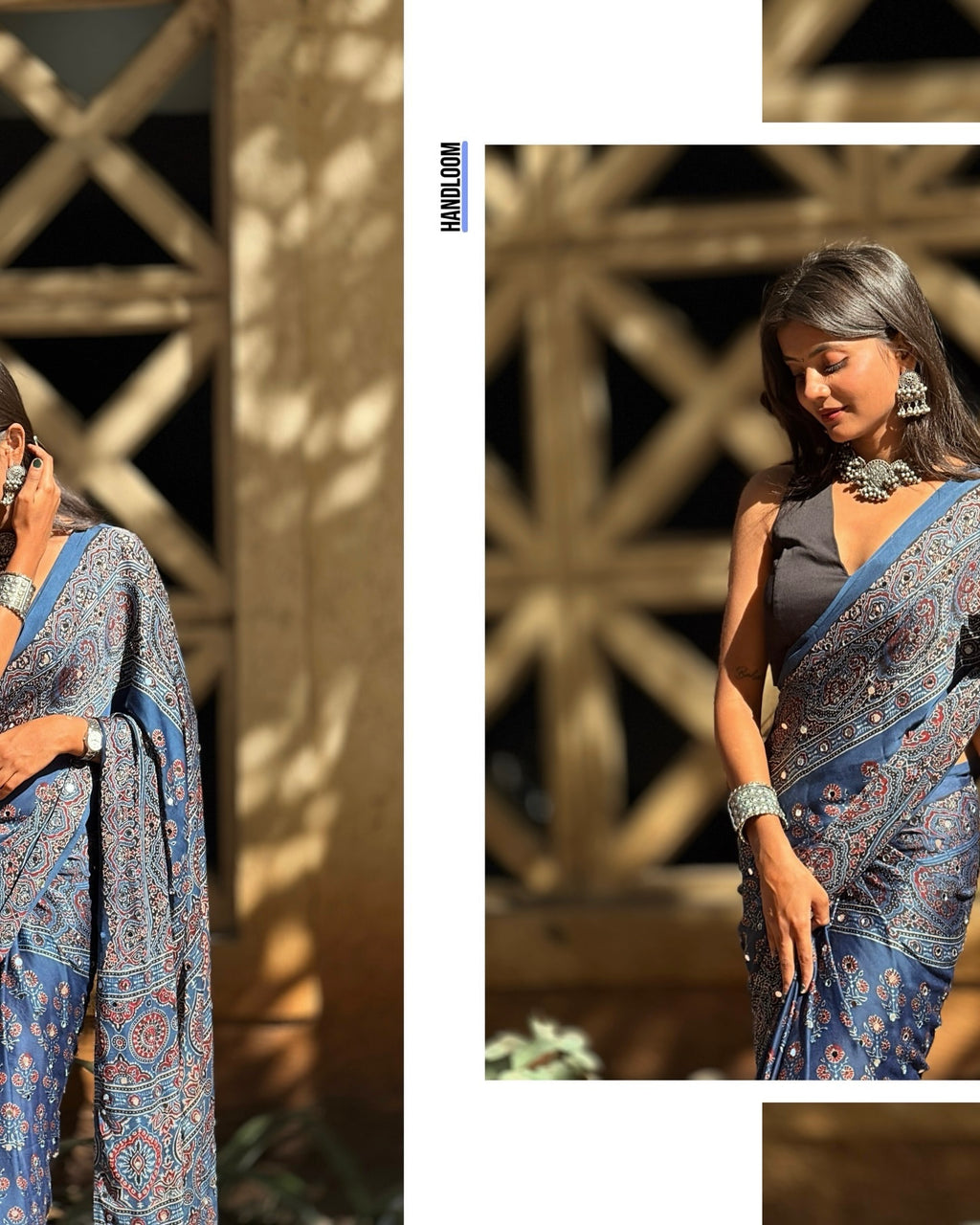 Neelakshi Glitter Ajrakh Modal Silk Saree {Ship Start 15 March}