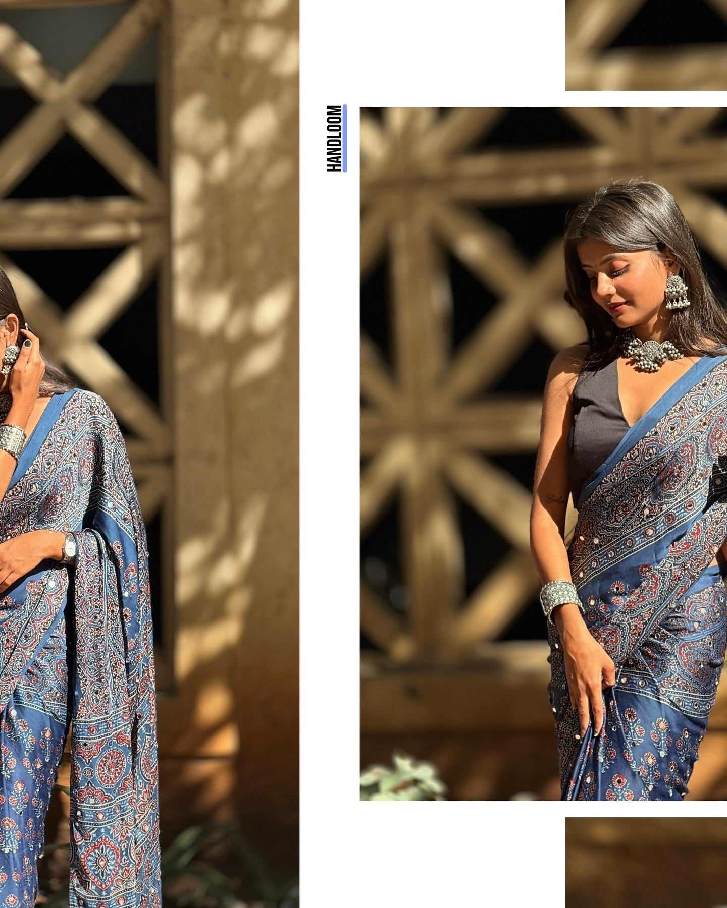 Neelakshi Glitter Ajrakh Modal Silk Saree {Ship Start 15 March}