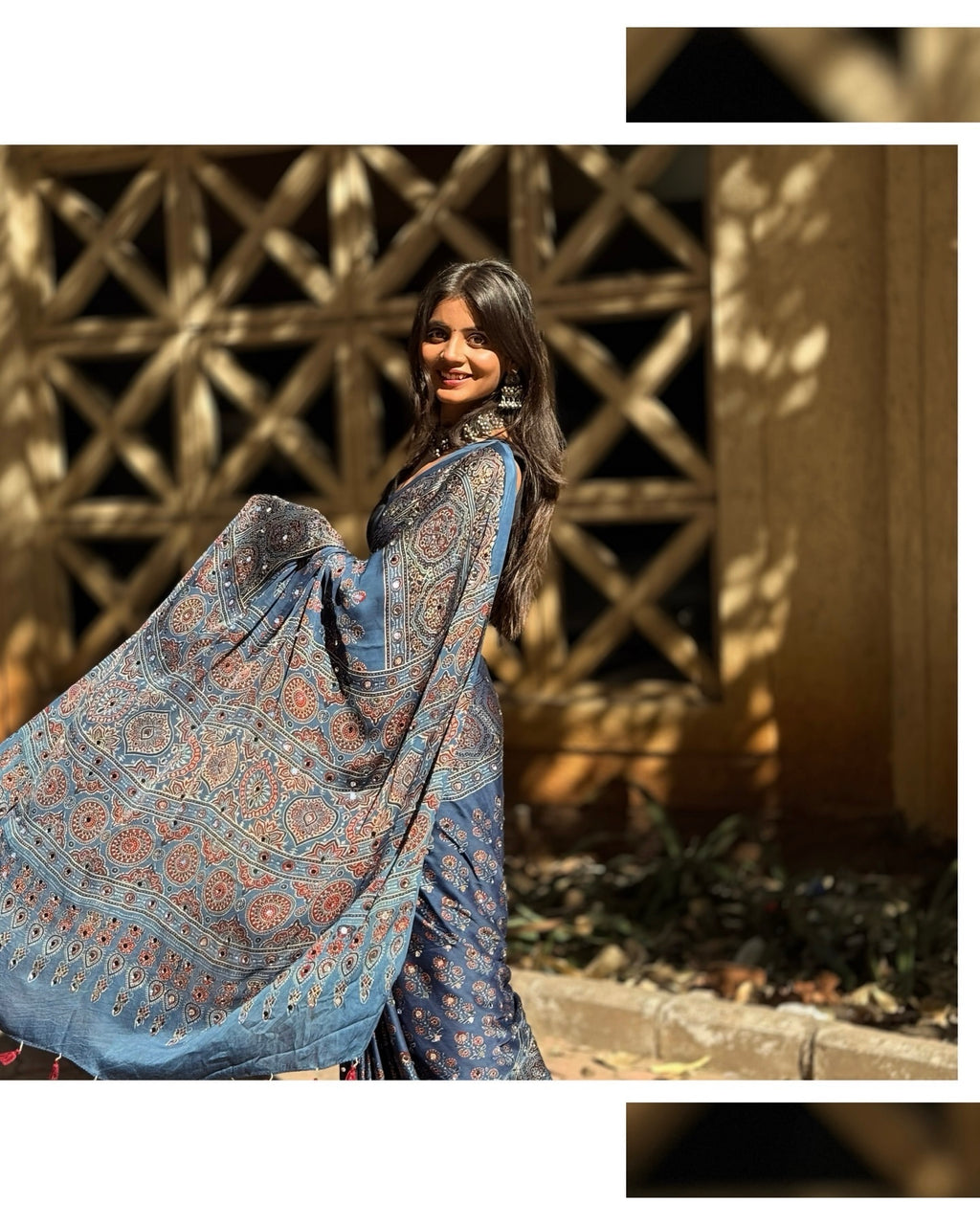 Neelakshi Glitter Ajrakh Modal Silk Saree {Ship Start 15 March}