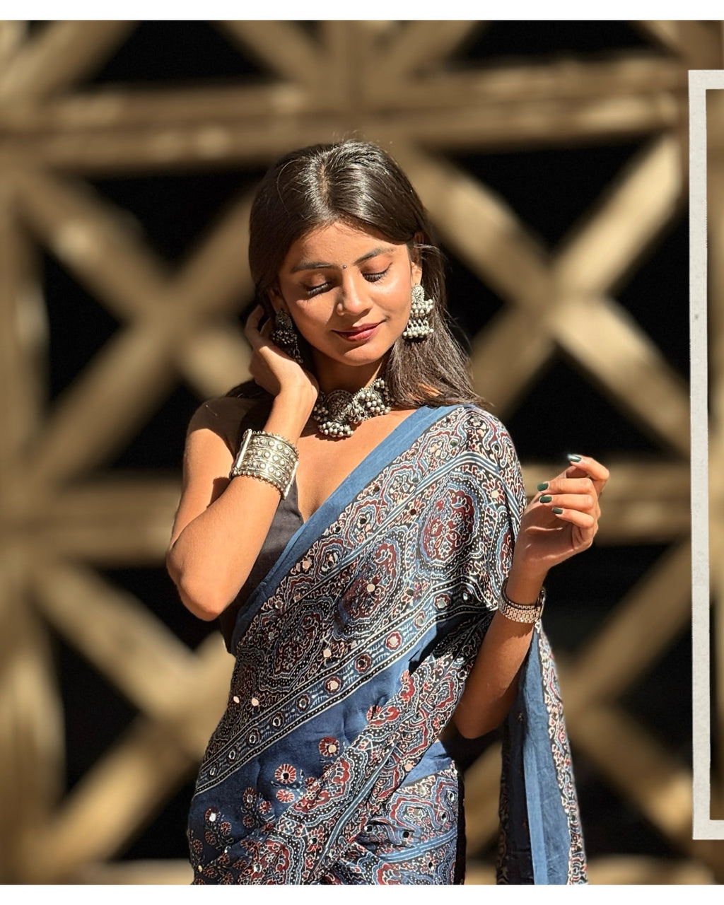 Neelakshi Glitter Ajrakh Modal Silk Saree {Ship Start 15 March}