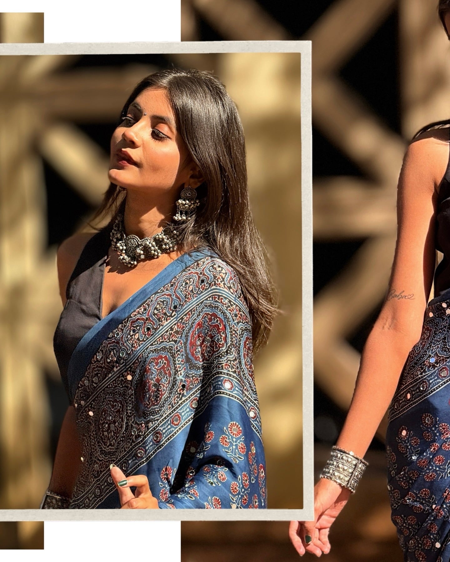 Neelakshi Glitter Ajrakh Modal Silk Saree {Ship Start 15 March}