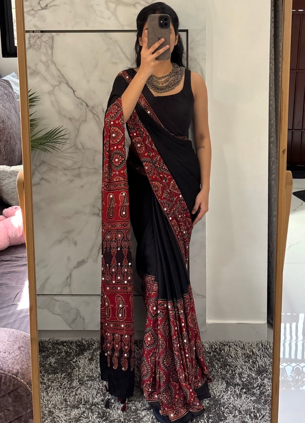 Sakhi Glitter Ajrakh Modal Silk Saree