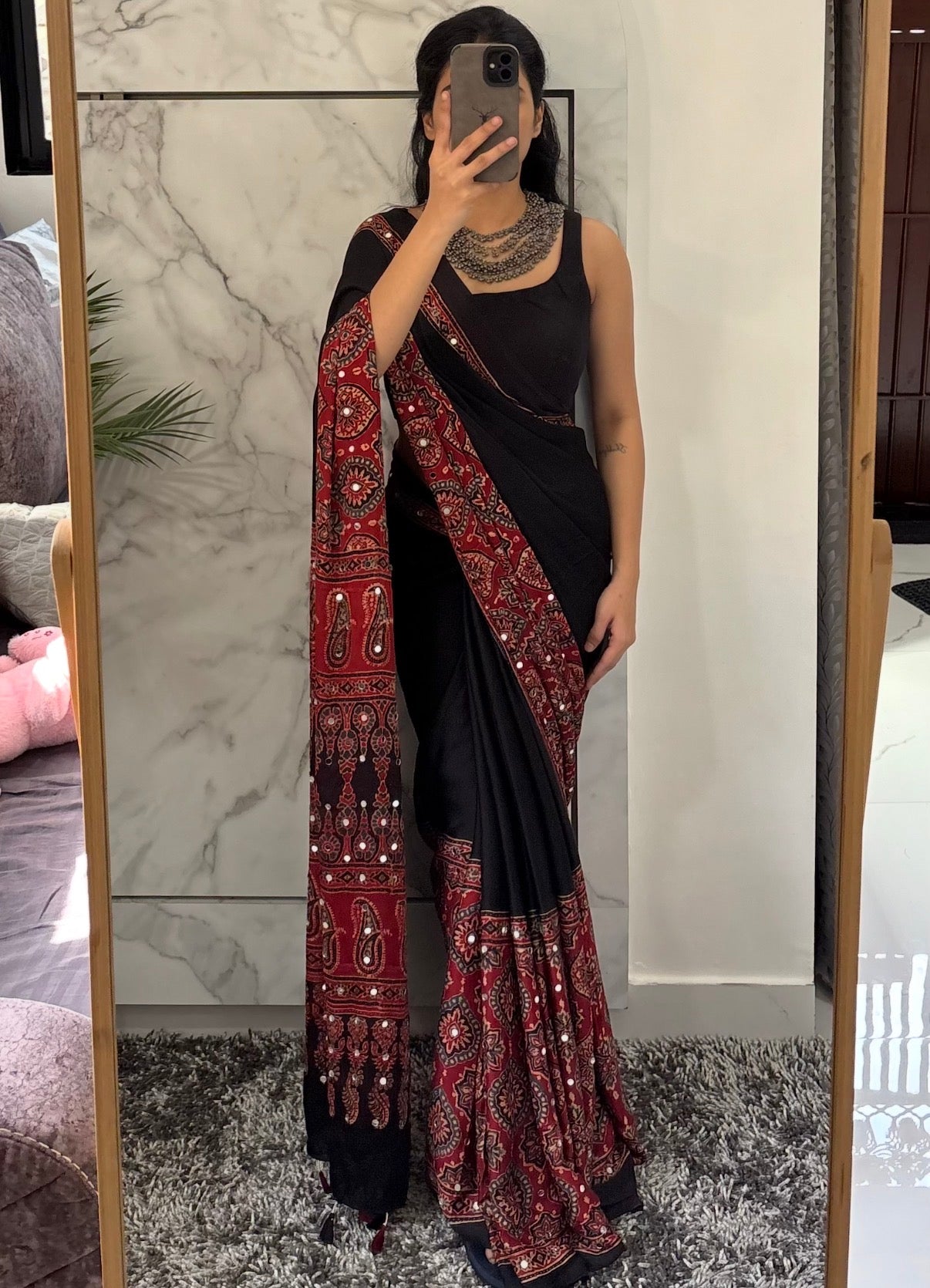 Sakhi Glitter Ajrakh Modal Silk Saree