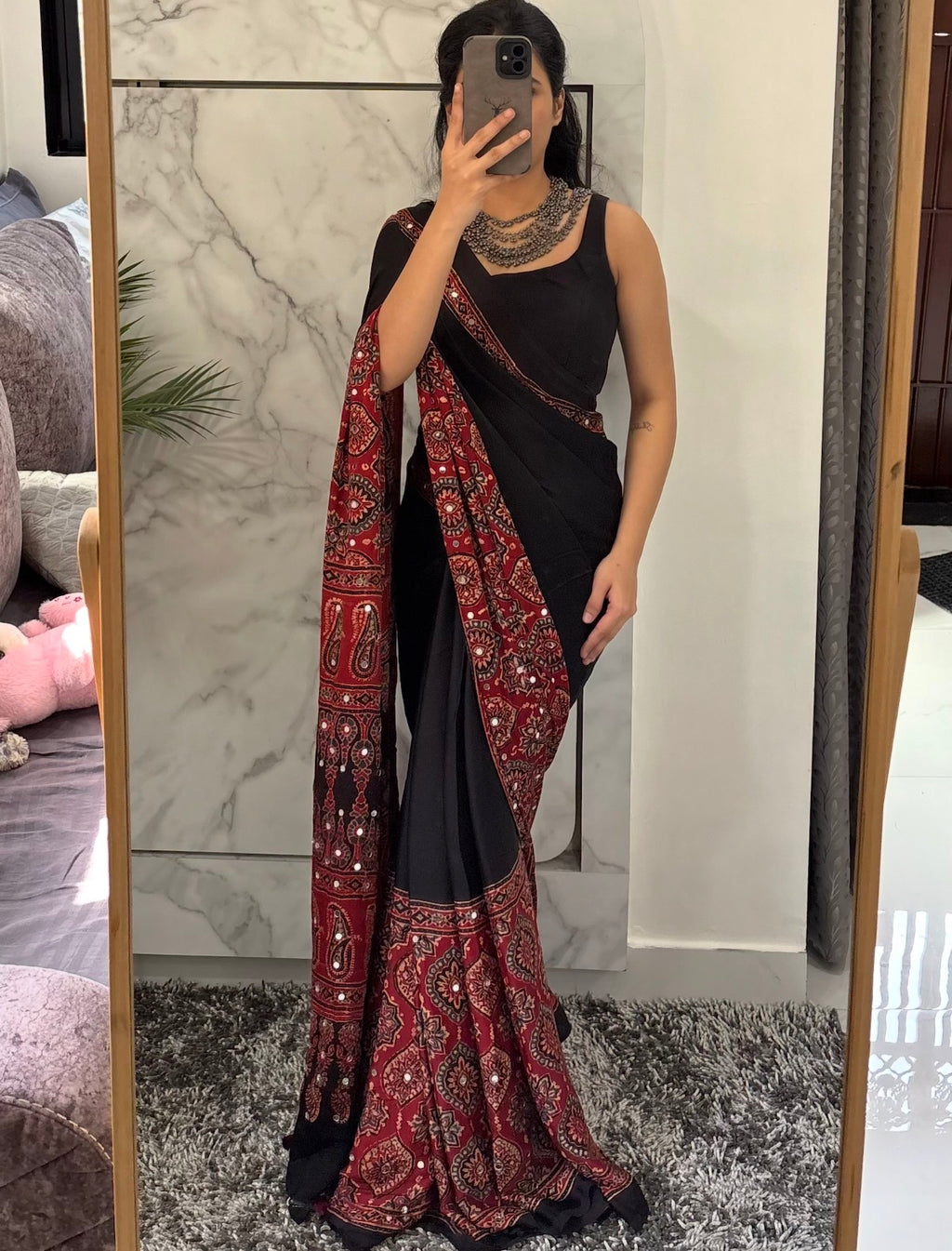 Sakhi Glitter Ajrakh Modal Silk Saree